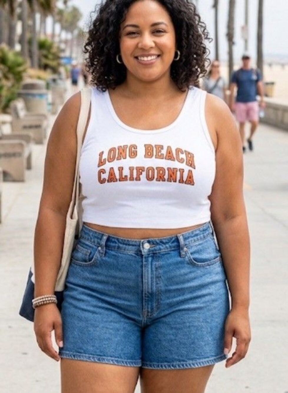 Obsessive love Women XL White Crop Tank Top Long Beach California Graphic Summer